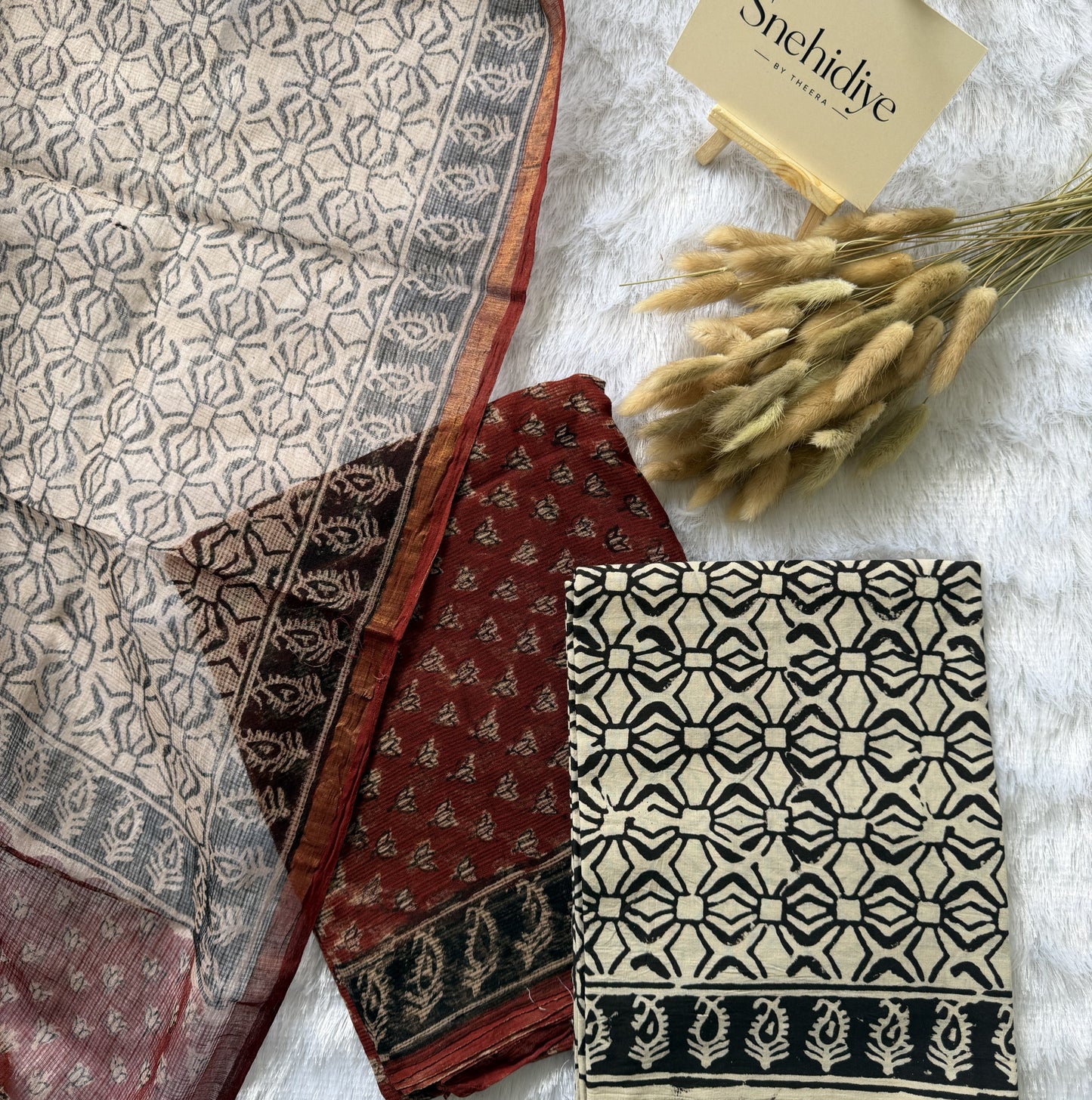 Maroon, Beige & Black Kurti Set