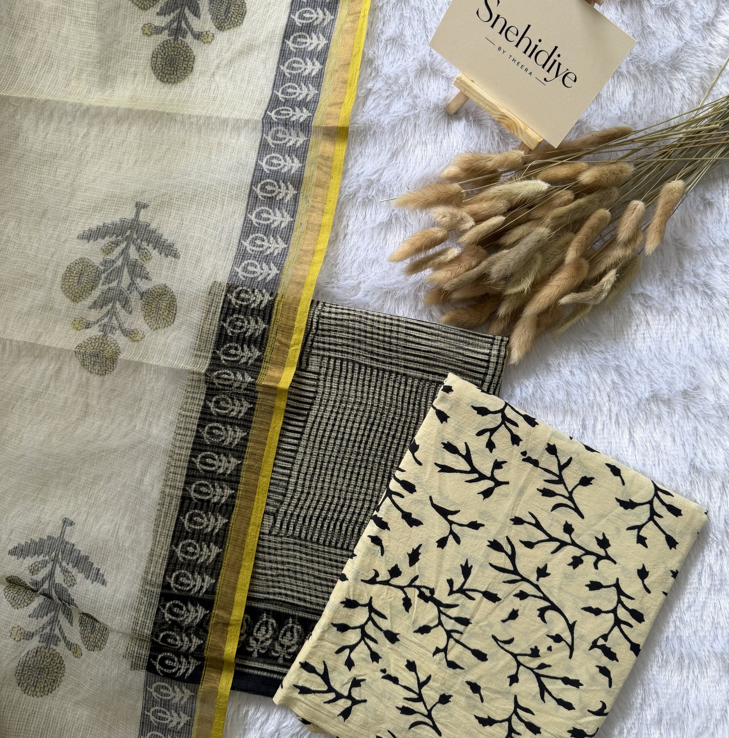 Black , Beige & Yellow Kurti Set