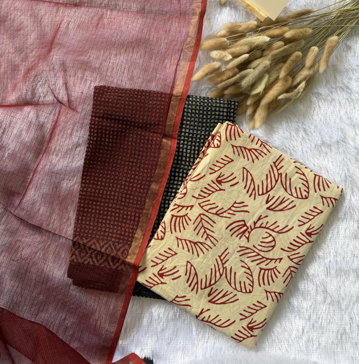 Black, Beige & Red Kurti Set