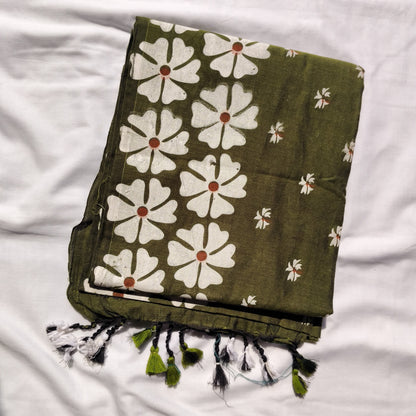 Mehendi Green with white floral prints