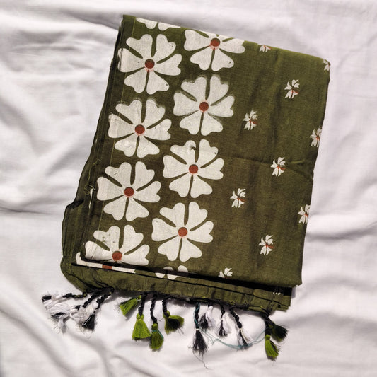 Mehendi Green with white floral prints