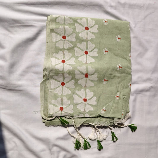 Pastel Green with white floral prints