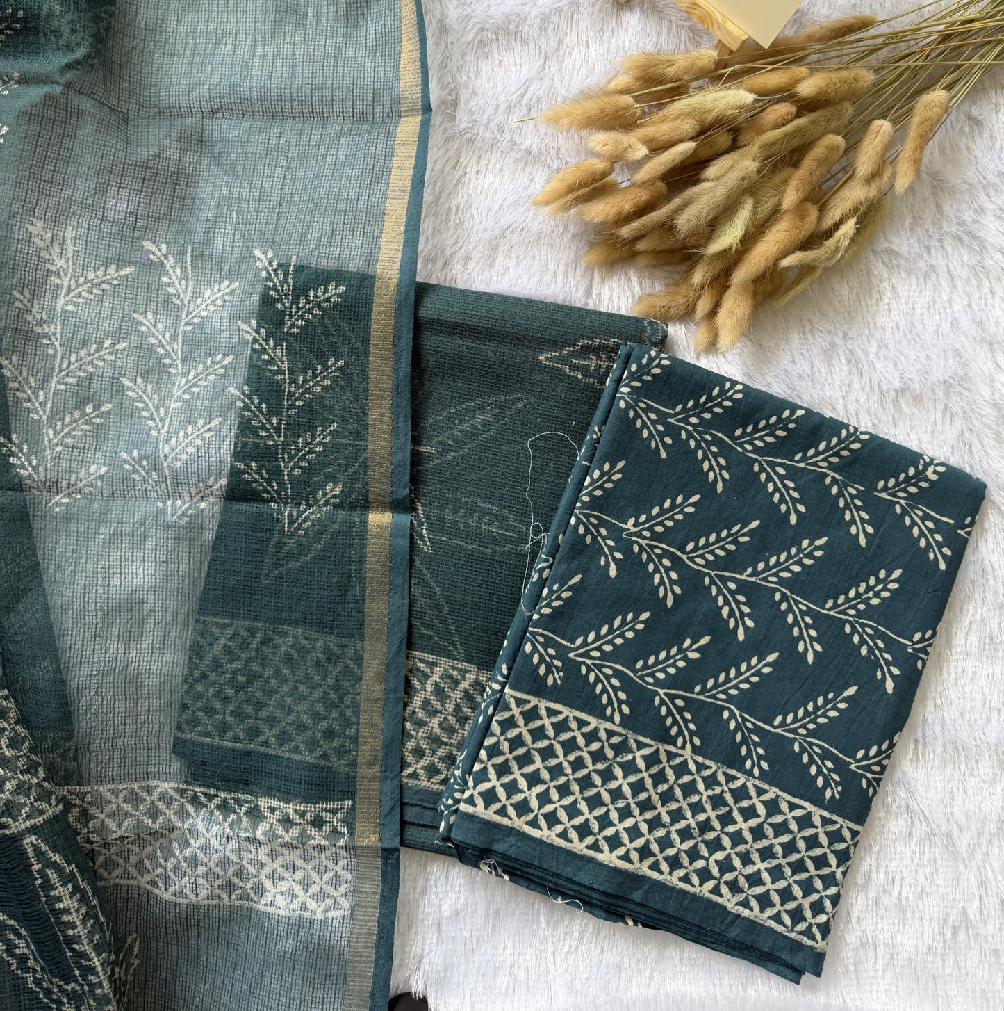 Teal Blue & Beige Kurti Set