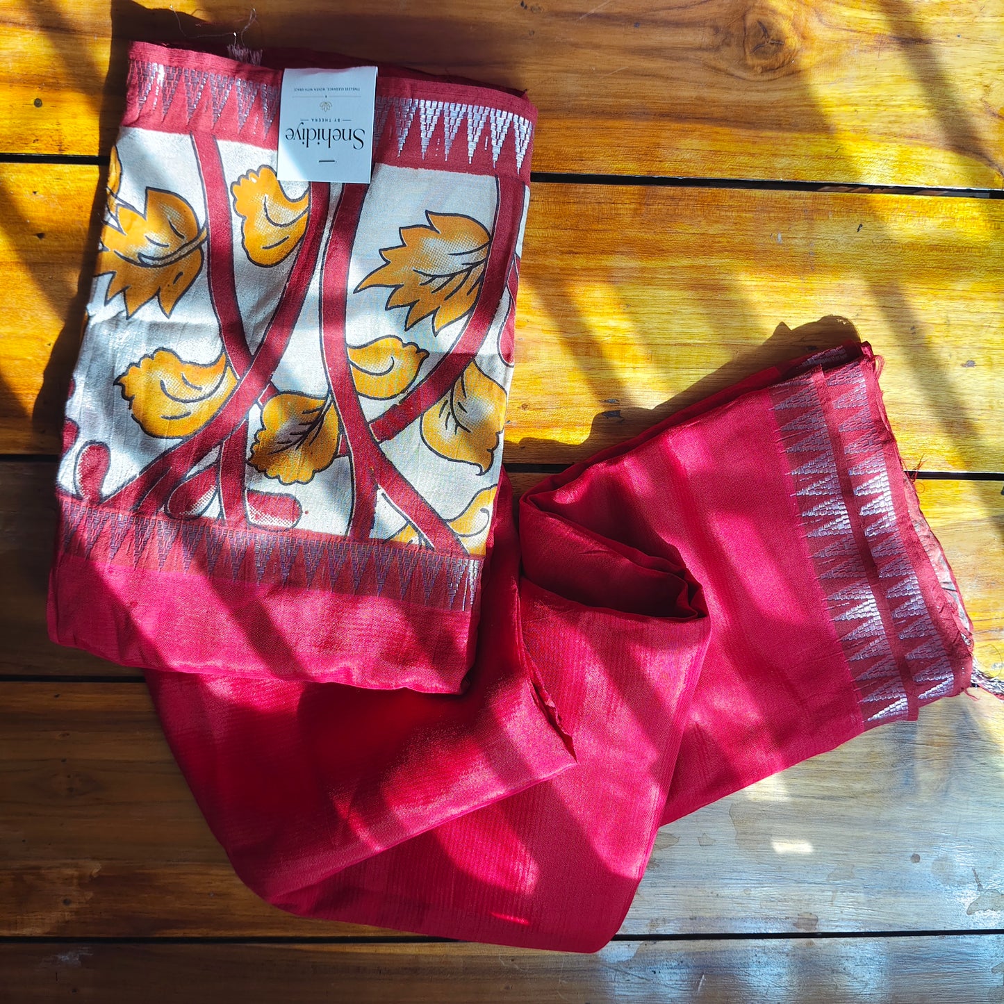 Red Mangalagiri Silk with Kalamkari Border