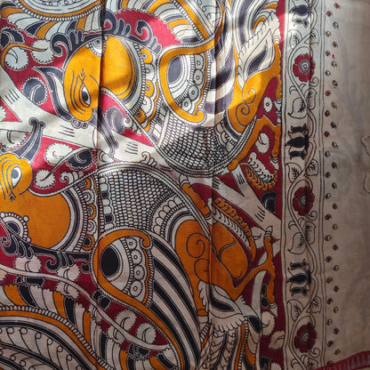 Red Mangalagiri Silk with Kalamkari Border