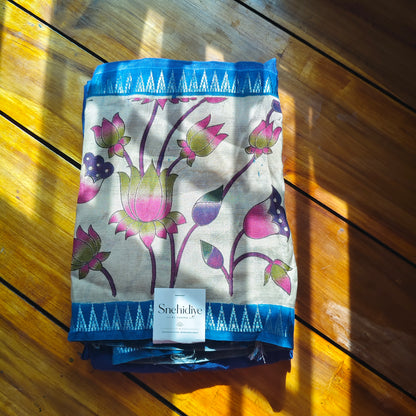 Blue Mangalagiri Silk with Kalamkari Border