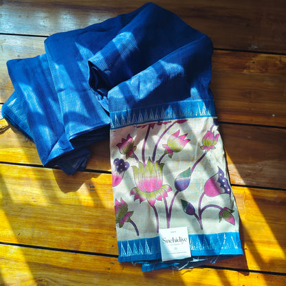 Blue Mangalagiri Silk with Kalamkari Border