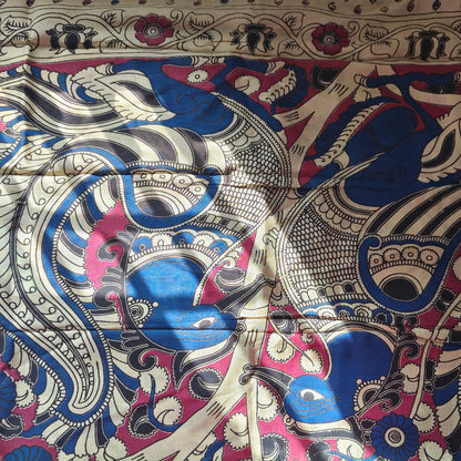Blue Mangalagiri Silk with Kalamkari Border