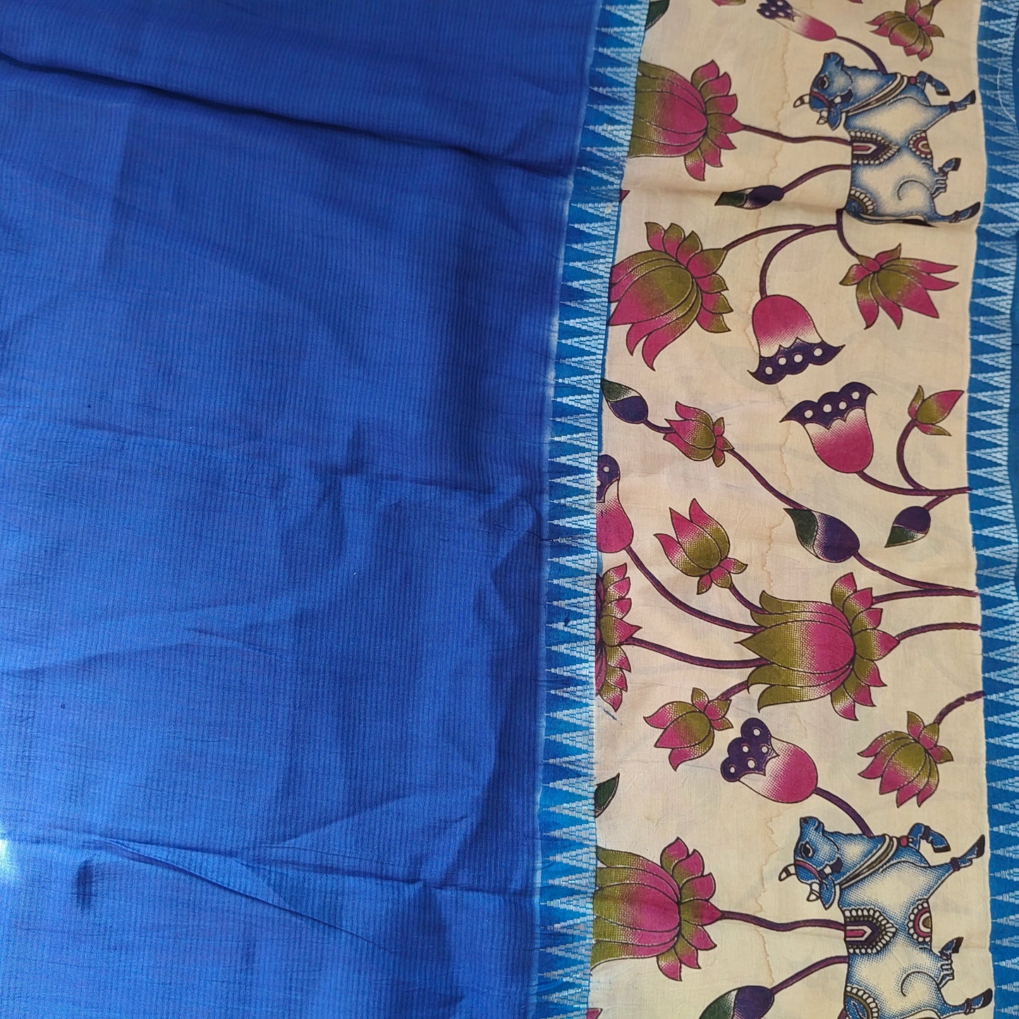 Blue Mangalagiri Silk with Kalamkari Border