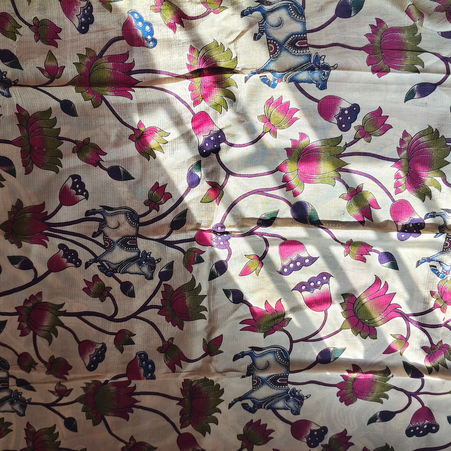 Blue Mangalagiri Silk with Kalamkari Border