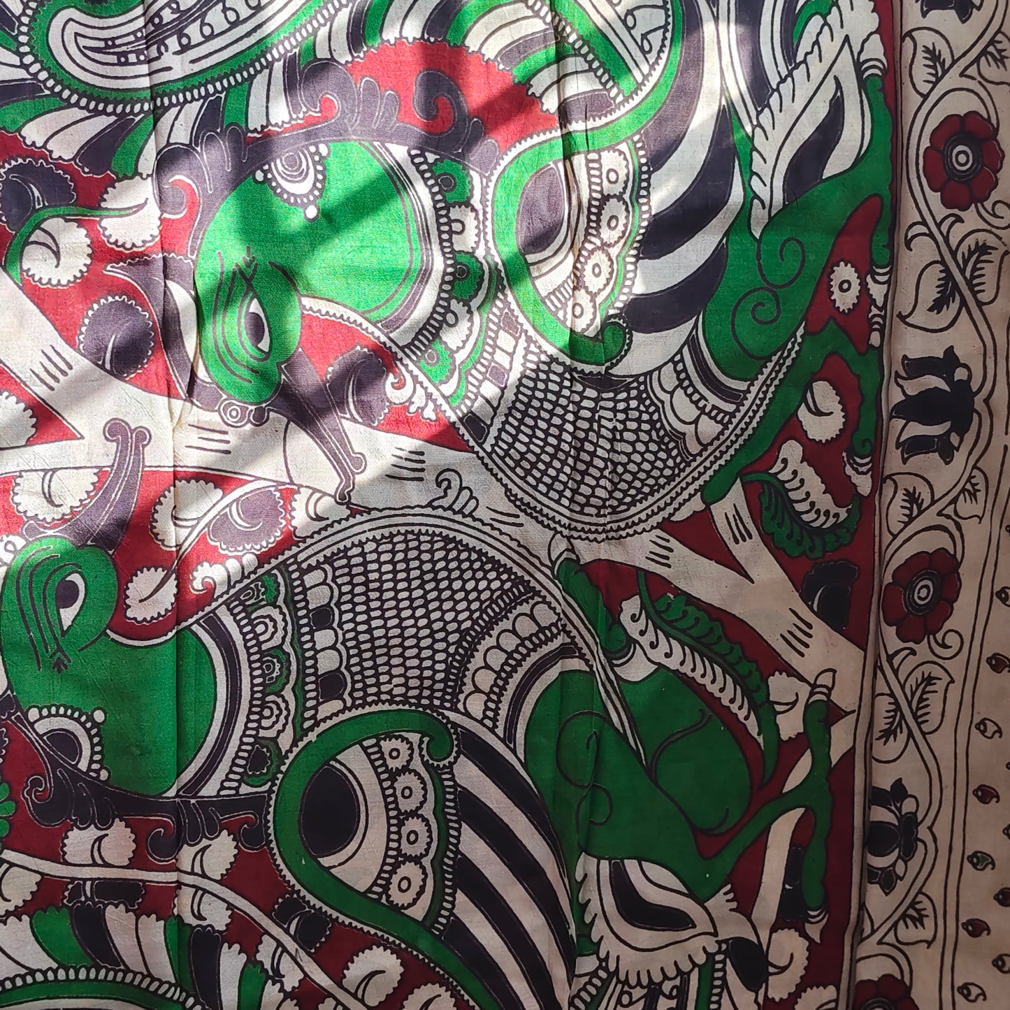 Green Mangalagiri Silk with Kalamkari Border