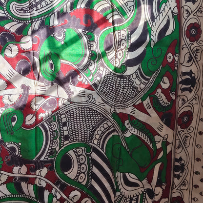 Green Mangalagiri Silk with Kalamkari Border