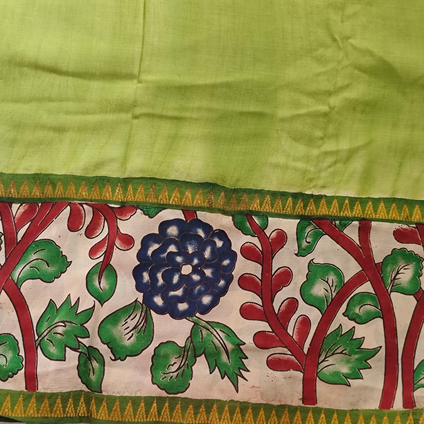 Green Mangalagiri Silk with Kalamkari Border