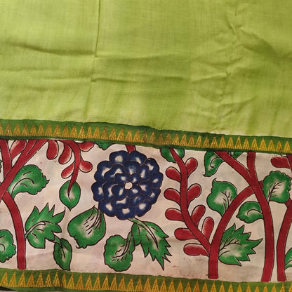 Green Mangalagiri Silk with Kalamkari Border