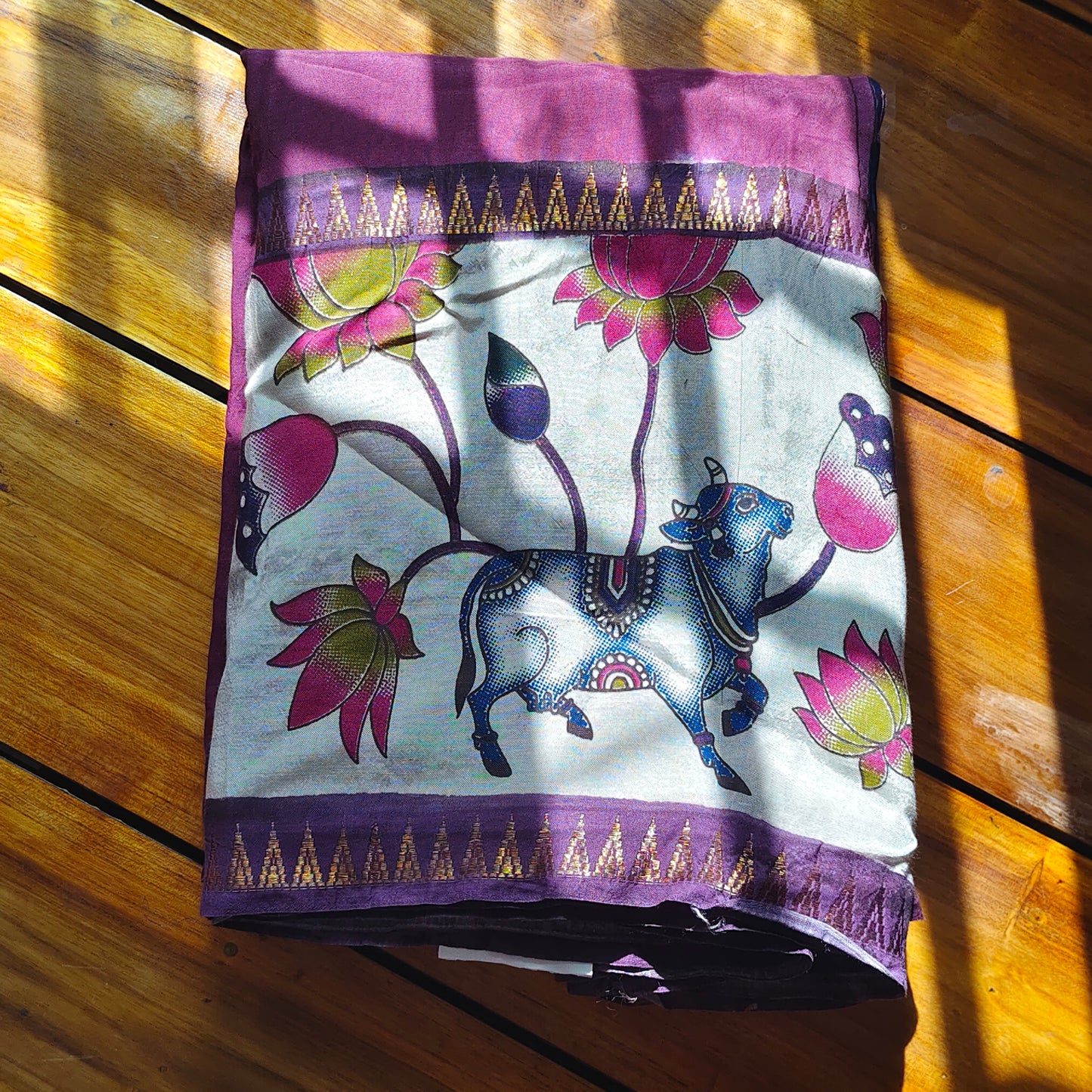 Wine Mangalagiri Silk with Kalamkari Border