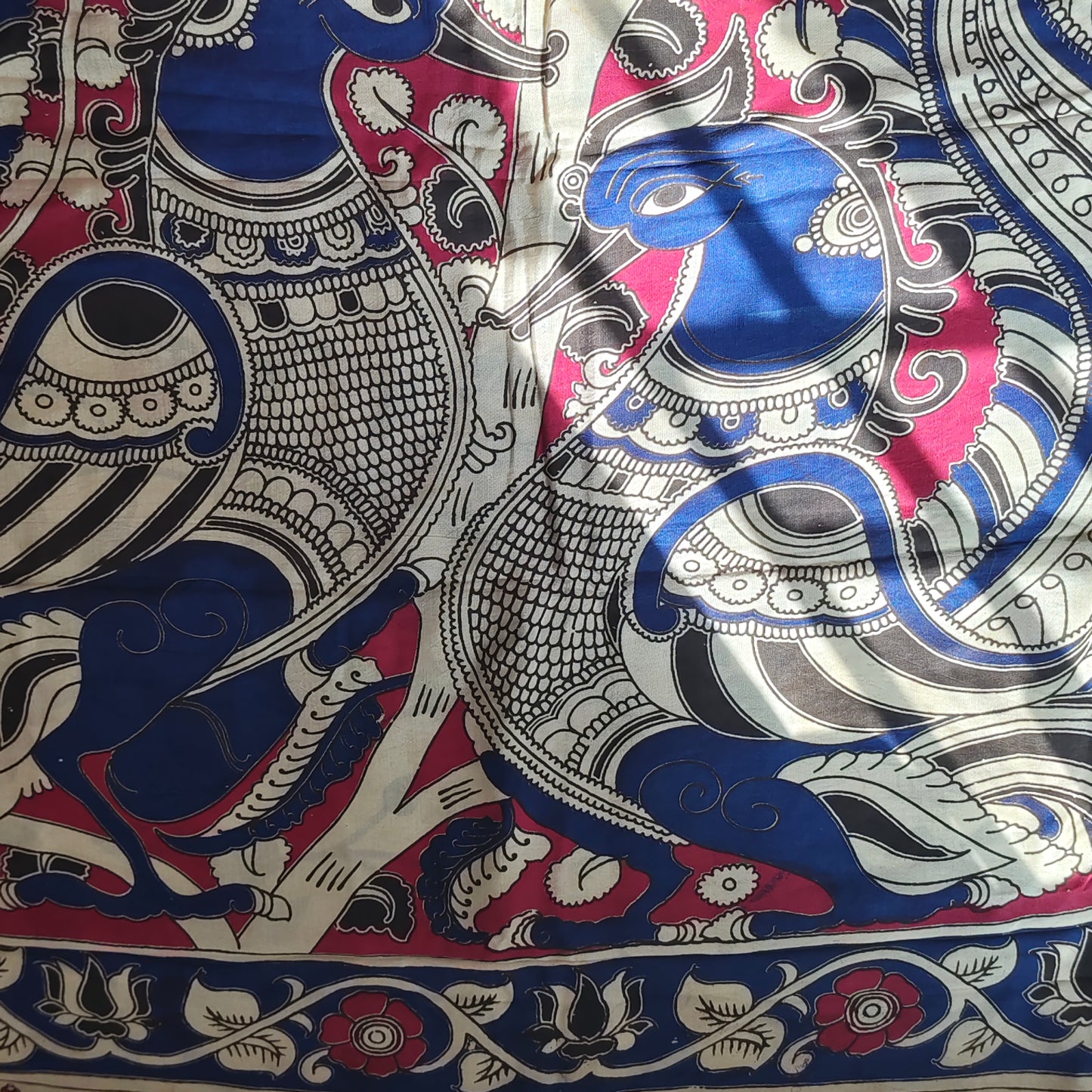 Wine Mangalagiri Silk with Kalamkari Border