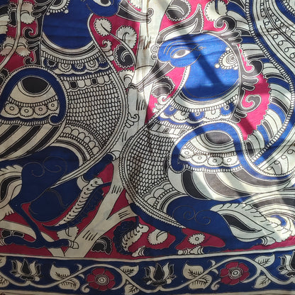 Wine Mangalagiri Silk with Kalamkari Border