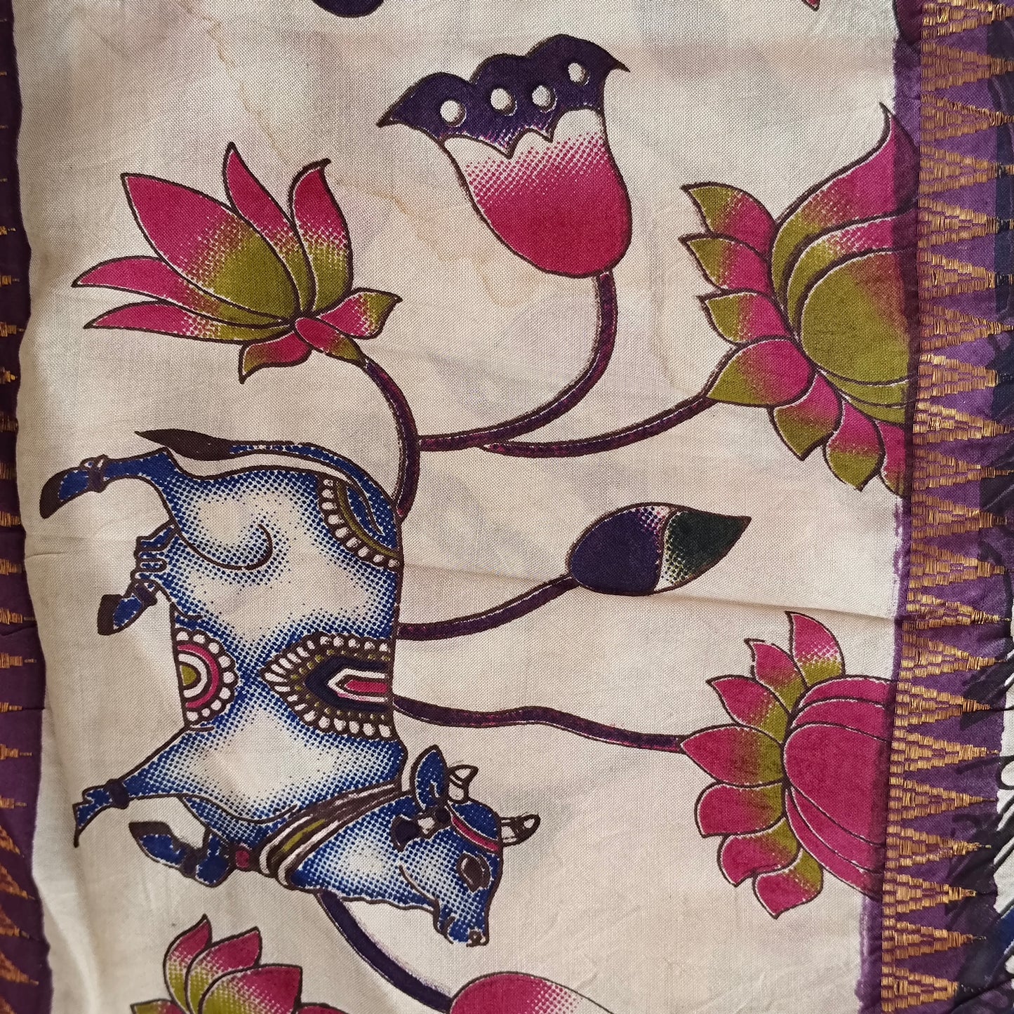 Wine Mangalagiri Silk with Kalamkari Border
