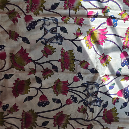 Wine Mangalagiri Silk with Kalamkari Border