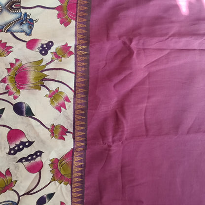 Wine Mangalagiri Silk with Kalamkari Border
